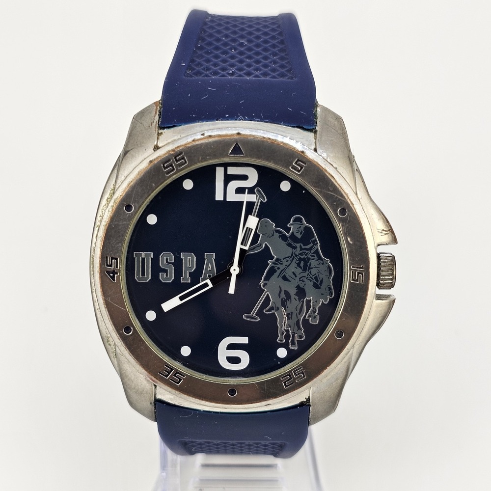 US Polo Assn Men's Watch 46MM Blue Dial Blue Plastic Bands New Battery